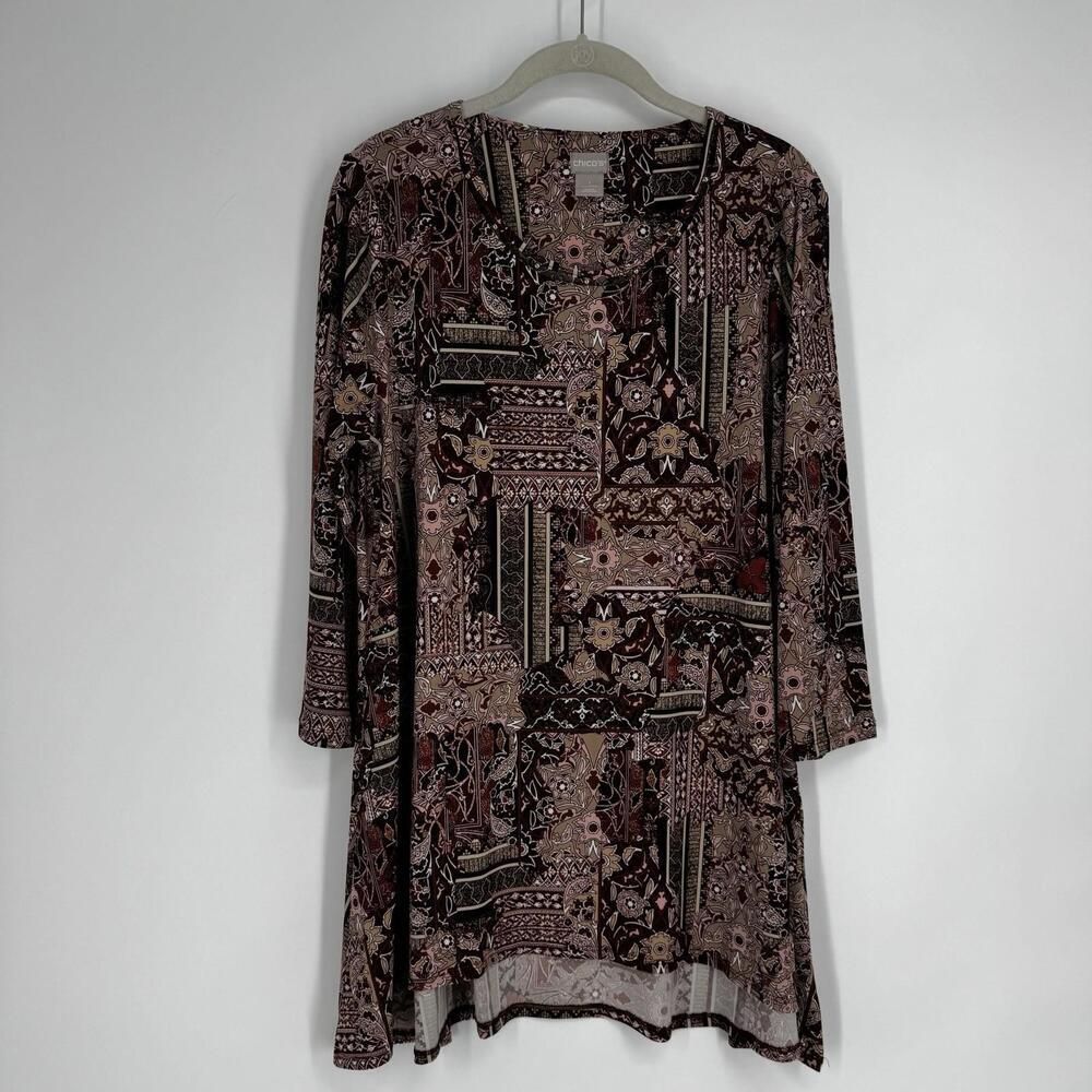 Chicos top womens medium M dark tunic stretch blouse shirt business casual work
